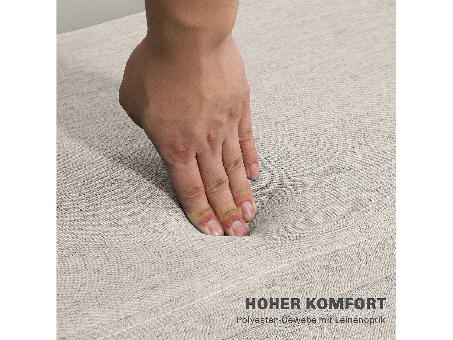 Banc de rangement avec assise rembourrée, design scandinave, polyester, beige (110x39x45cm)