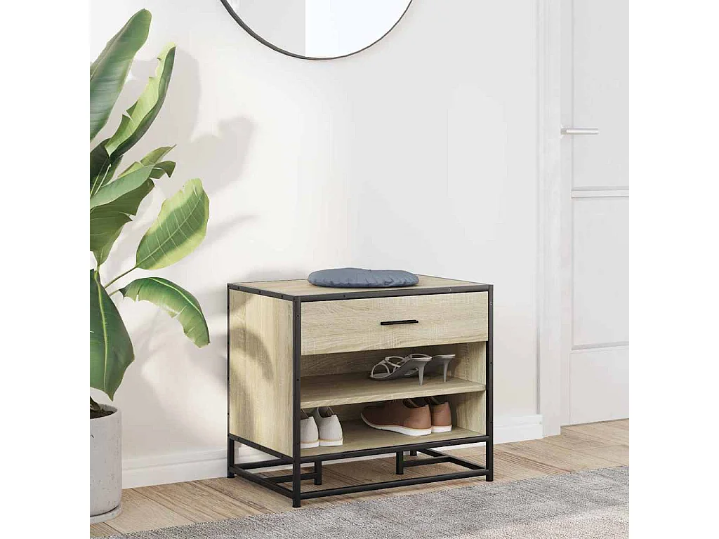 Banc à chaussures chêne sonoma bois d'ingénierie et métal