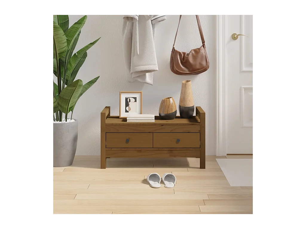 Banco de entrada Marrón miel 80x40x43 cm Madera maciza de pino