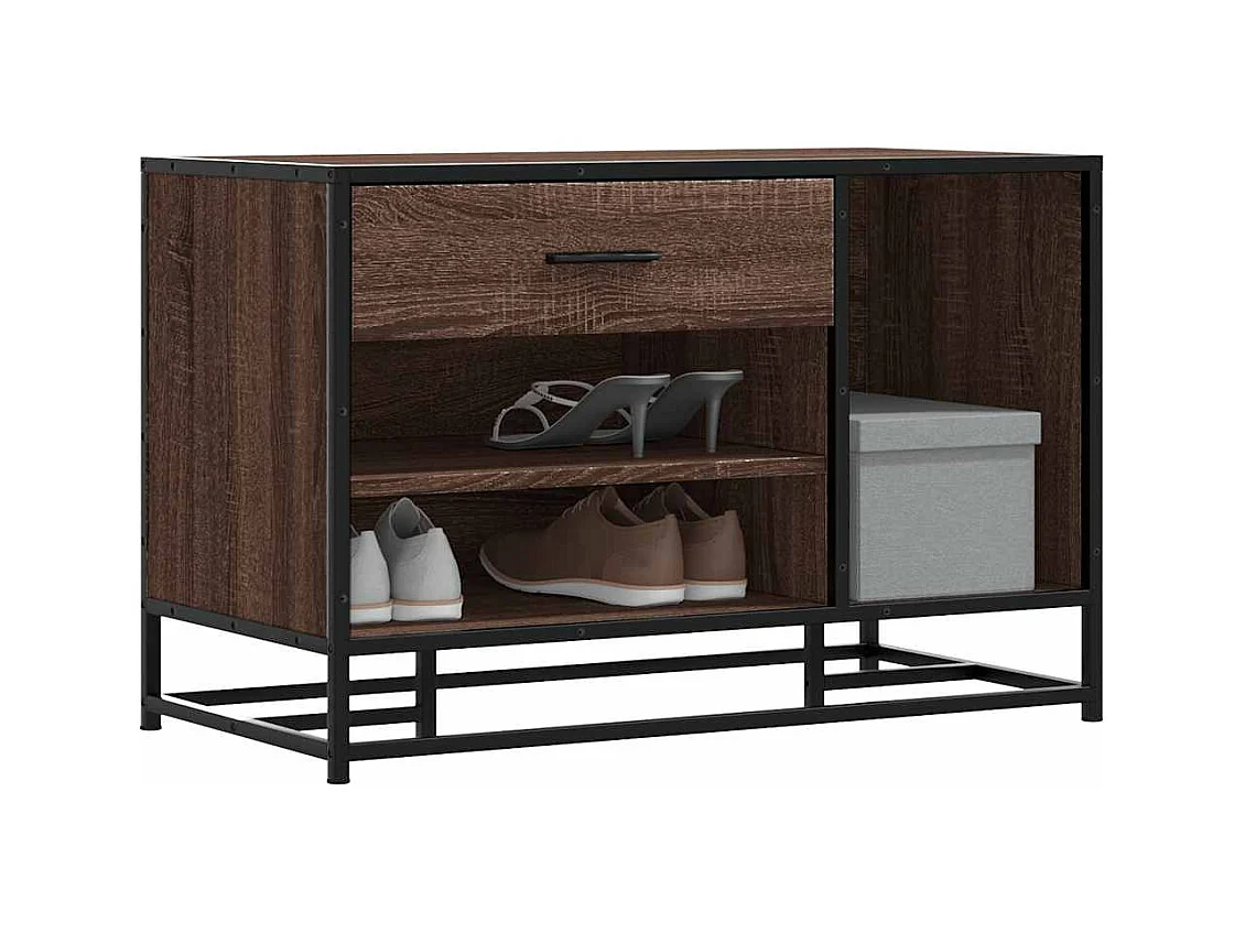 Schuhbank aus brauner Eiche aus Holzwerkstoff und Metall