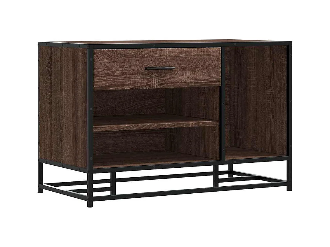 Schuhbank aus brauner Eiche aus Holzwerkstoff und Metall