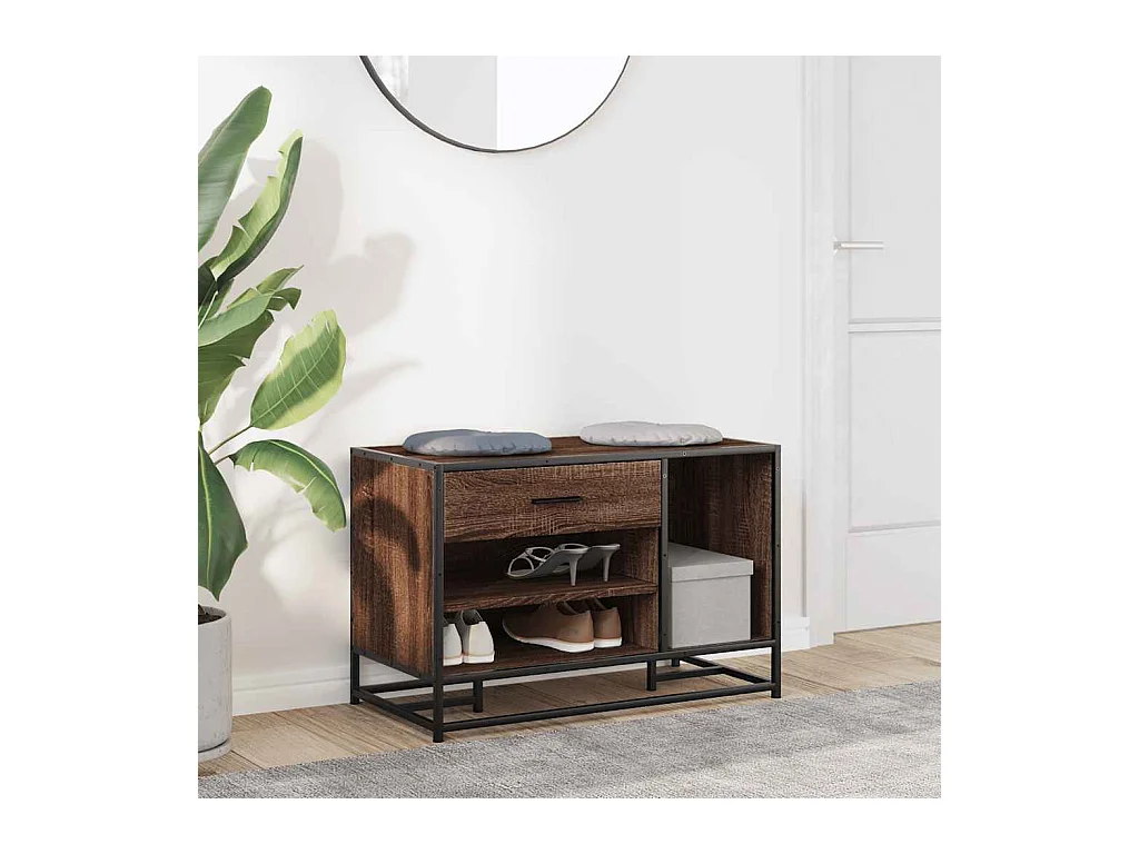 Schuhbank aus brauner Eiche aus Holzwerkstoff und Metall