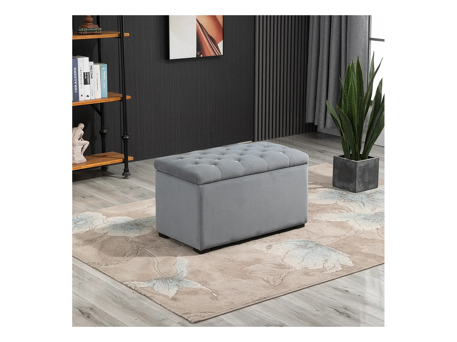 Banc de rangement pliable avec 2 tabourets, rembourré en mousse, gris foncé (75x40x42cm)