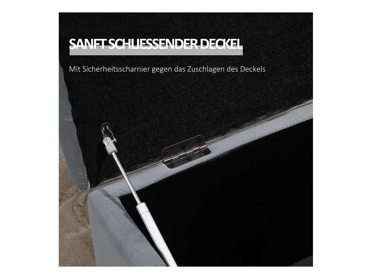 Banc de rangement pliable avec 2 tabourets, rembourré en mousse, gris foncé (75x40x42cm)