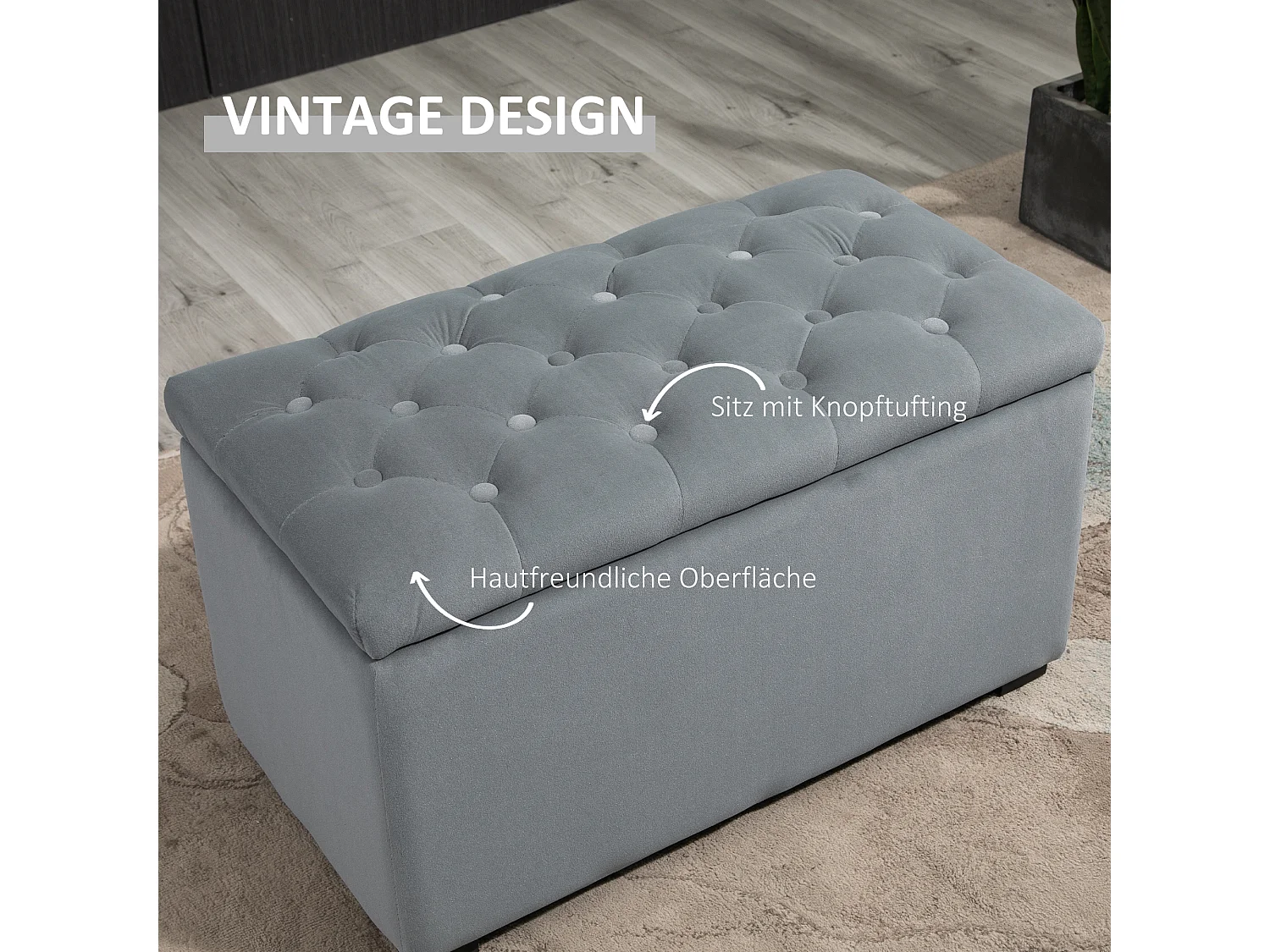 Banc de rangement pliable avec 2 tabourets, rembourré en mousse, gris foncé (75x40x42cm)