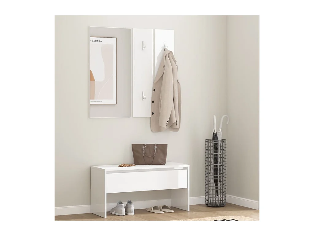 Flurmöbel-Set, Holzwerkstoff, Weiß glänzend