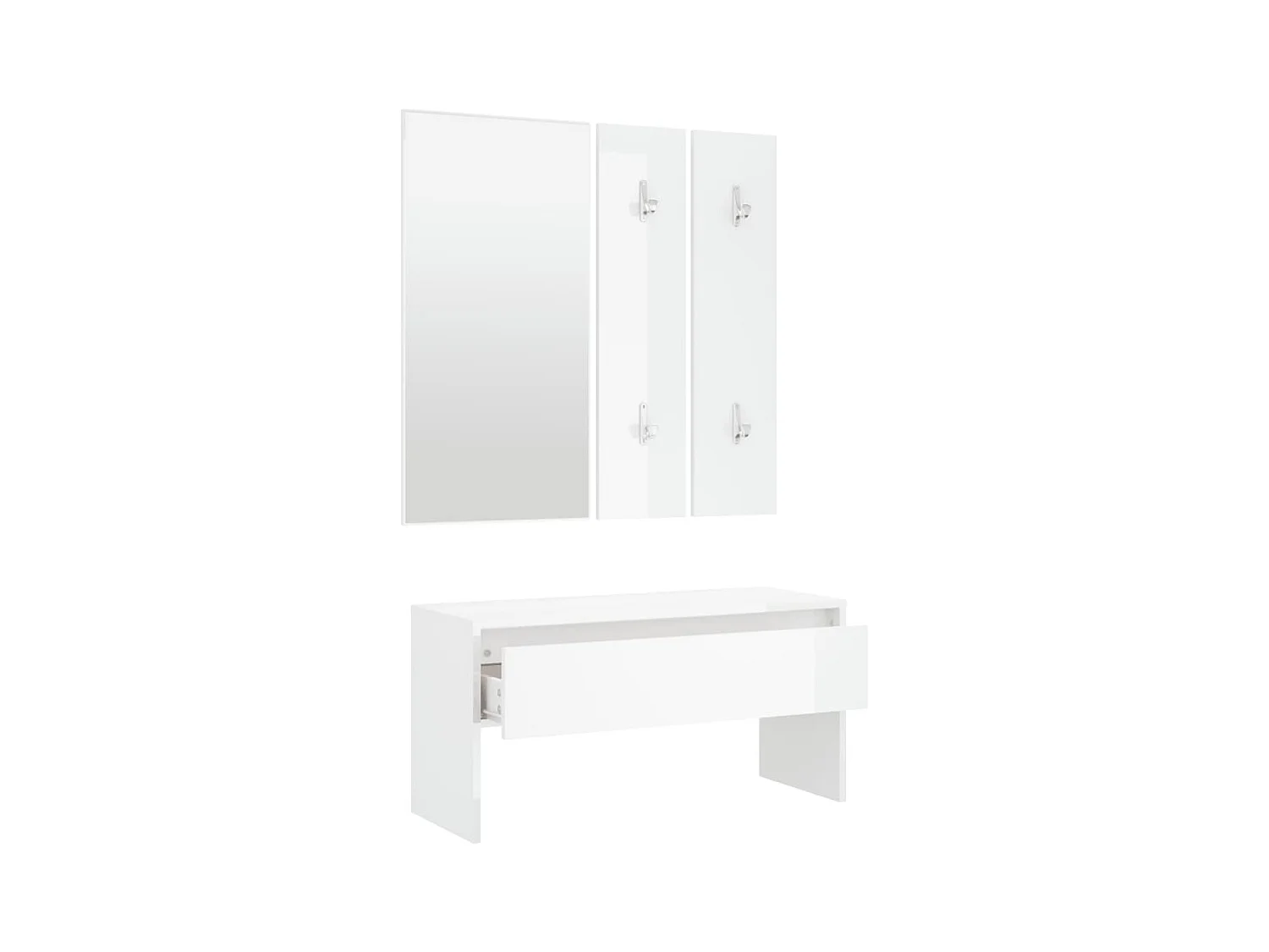 Flurmöbel-Set, Holzwerkstoff, Weiß glänzend