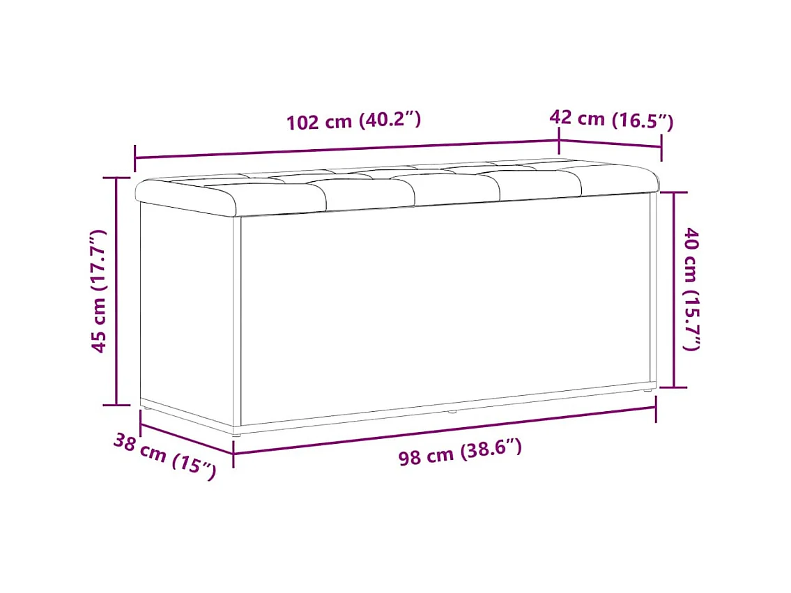 Banc de Rangement Chêne noir 102 x 42 x 45 cm Bois d'ingénierie