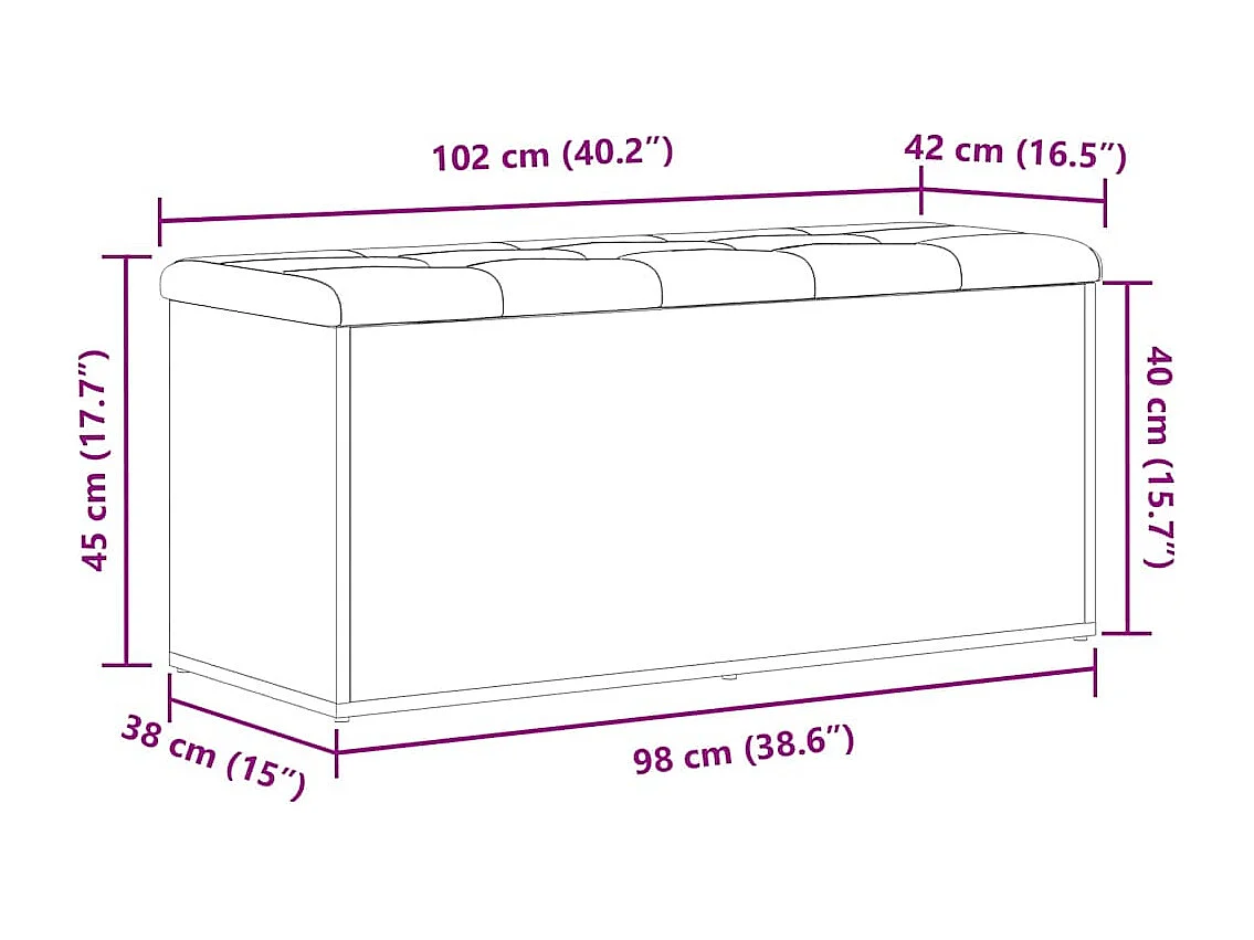 Banc de Rangement Chêne noir 102 x 42 x 45 cm Bois d'ingénierie