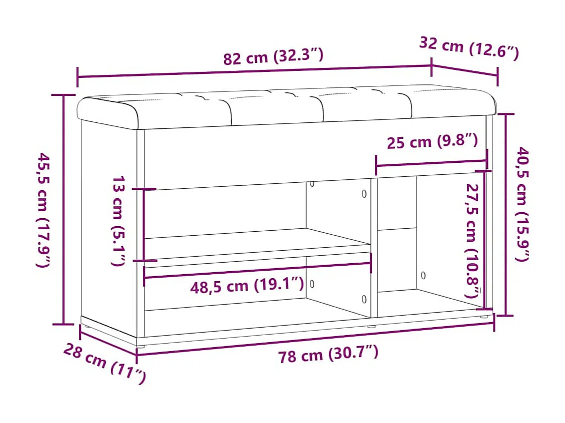 Banc à chaussures vieux bois 82x32x45,5 cm bois d'ingénierie