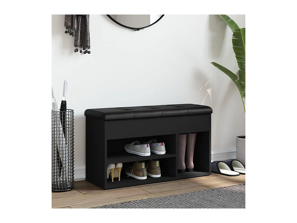 Panca portascarpe nera 82x32x45,5 cm in legno ingegnerizzato