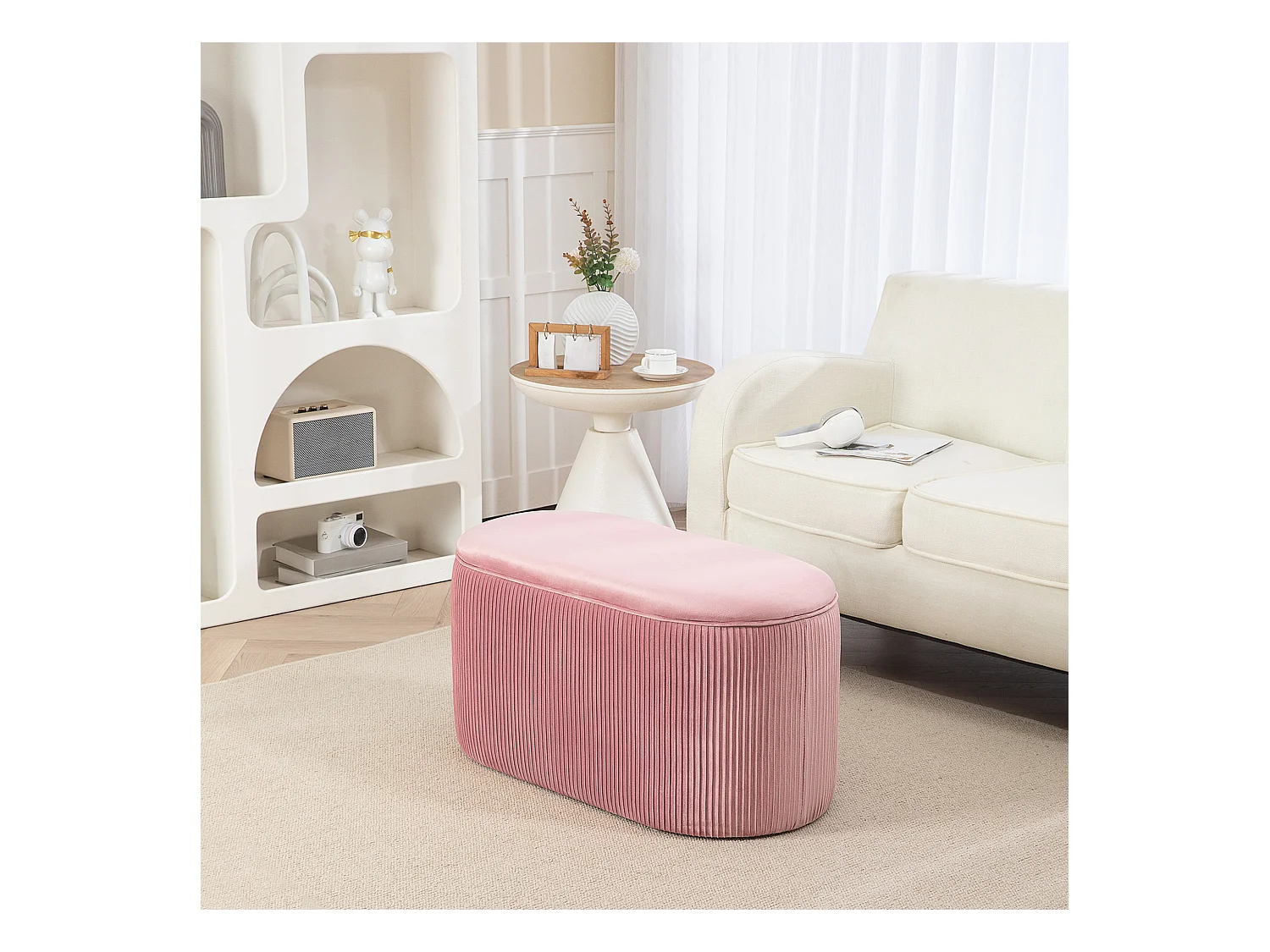 Fluwelen zitbank met opbergruimte, elegante Franse stijl, polyester, roze (81x40x41cm)