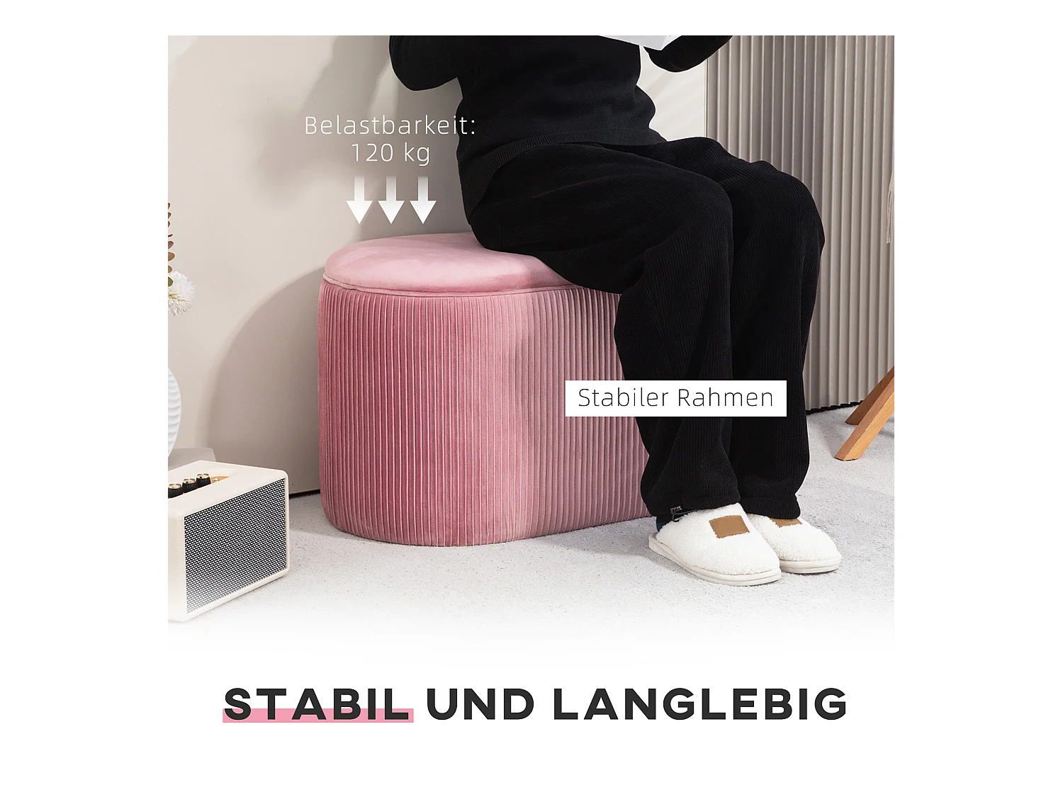 Fluwelen zitbank met opbergruimte, elegante Franse stijl, polyester, roze (81x40x41cm)