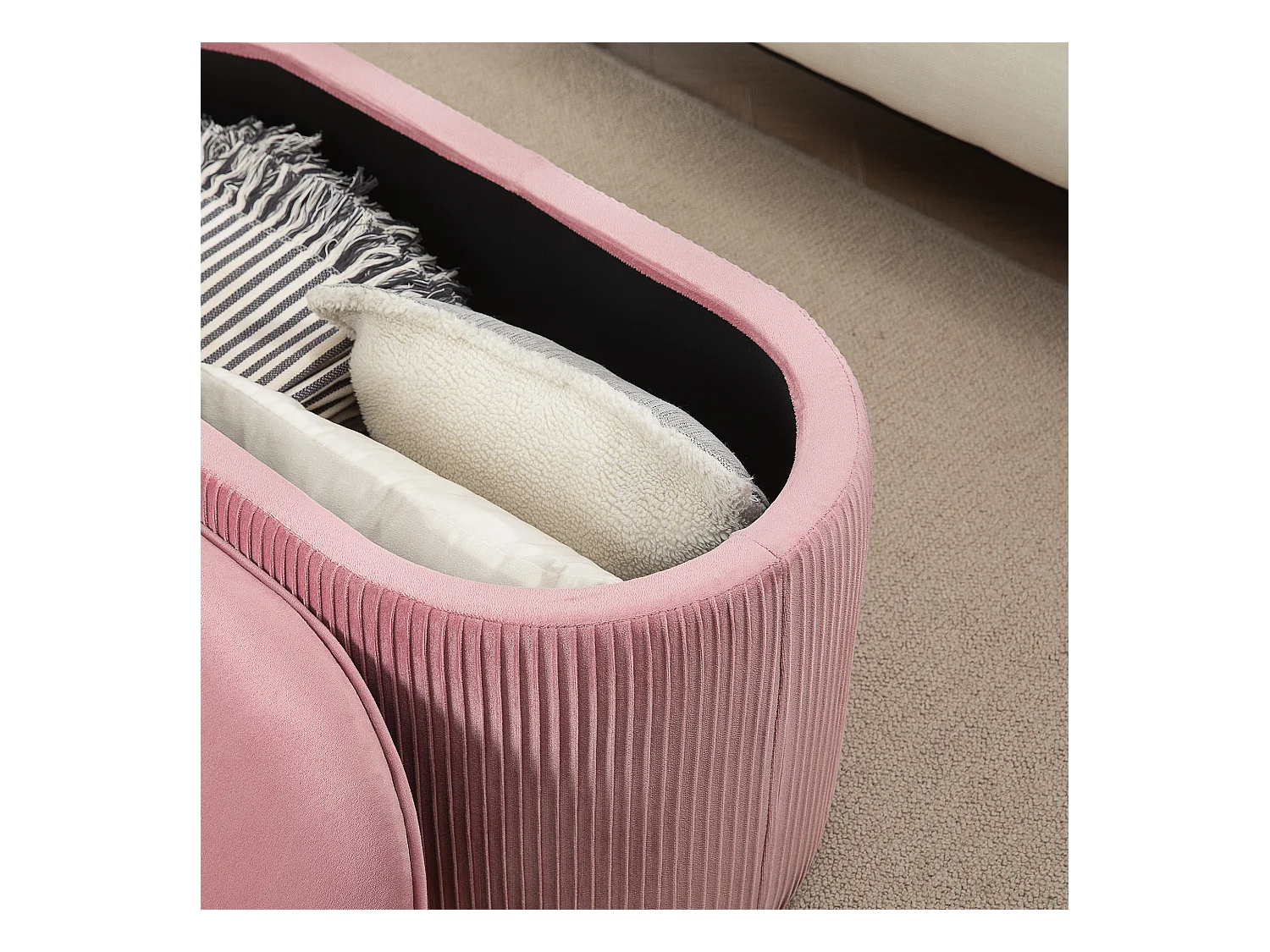 Fluwelen zitbank met opbergruimte, elegante Franse stijl, polyester, roze (81x40x41cm)