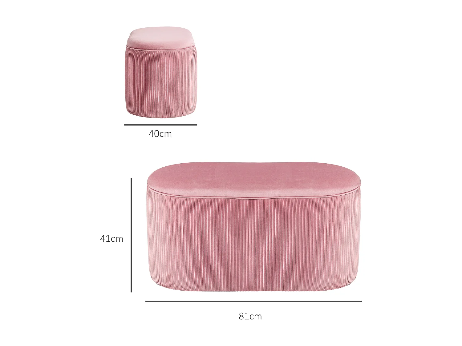 Banc de siège en velours avec rangement, style français élégant, polyester, rose (81x40x41cm)