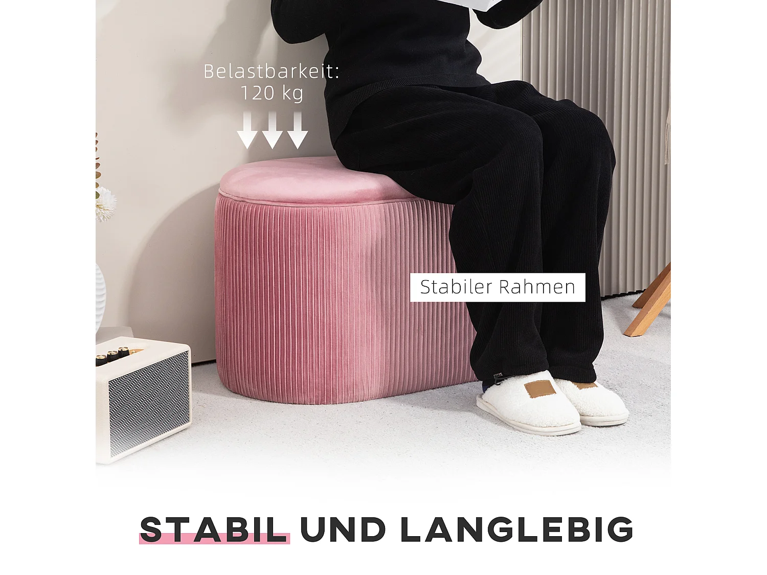 Banc de siège en velours avec rangement, style français élégant, polyester, rose (81x40x41cm)