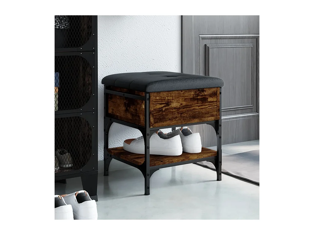 Panca portascarpe in rovere affumicato 42x42x45 cm in legno ingegnerizzato