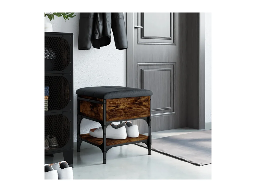 Panca portascarpe in rovere affumicato 42x42x45 cm in legno ingegnerizzato