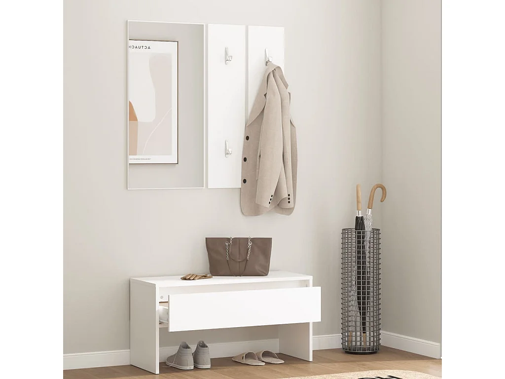 Set di mobili per corridoio in legno ingegnerizzato bianco