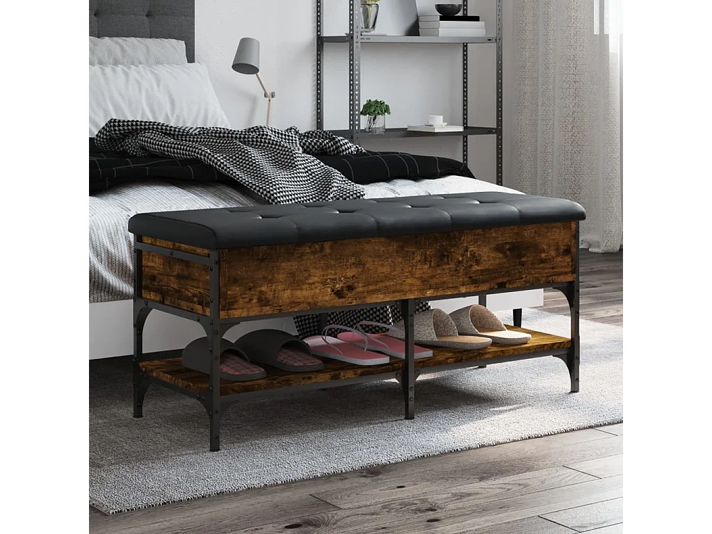 Panca portascarpe in rovere affumicato 102x42x45 cm in legno ingegnerizzato