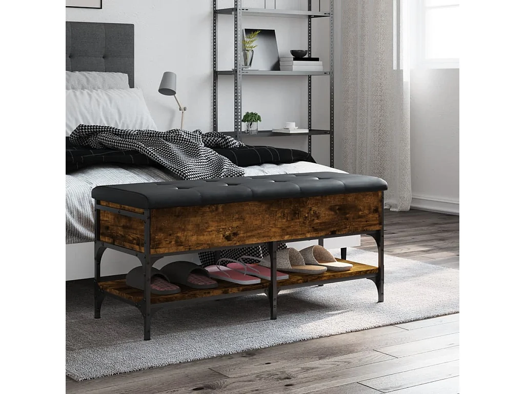 Panca portascarpe in rovere affumicato 102x42x45 cm in legno ingegnerizzato