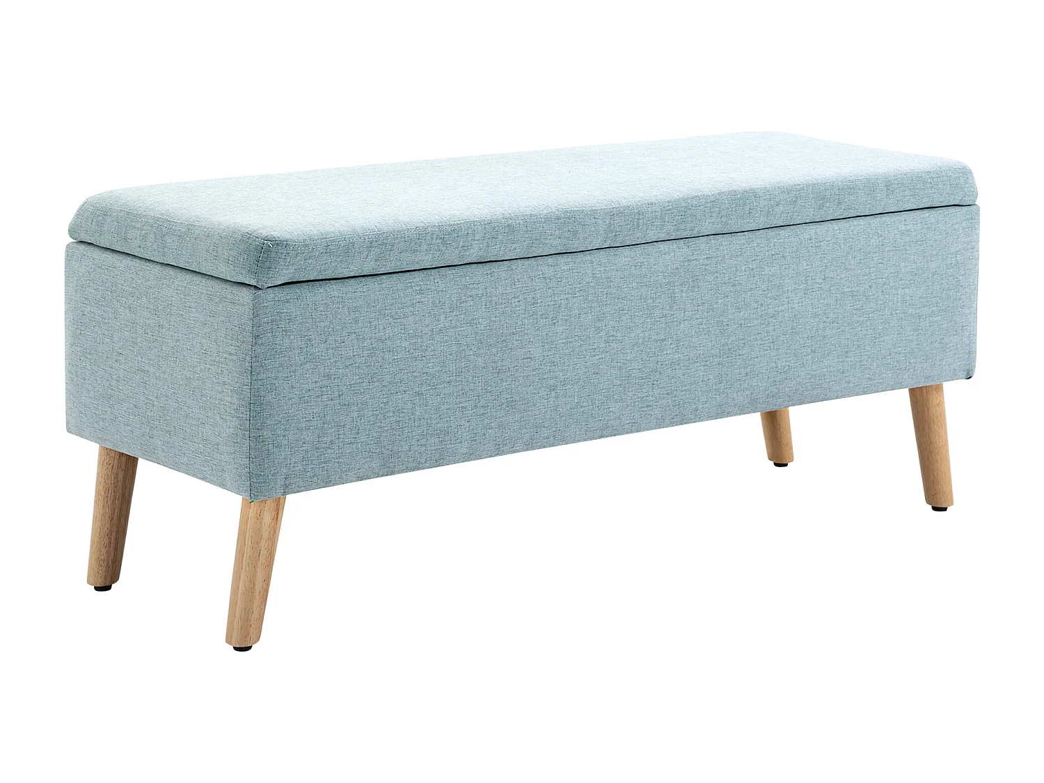 Banc de rangement vert clair, design scandinave, polyester et bois d'hévéa, avec assise rembourrée (110x39x45cm)