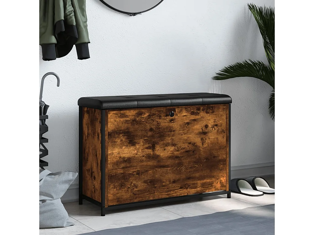 Panca portascarpe con cassetto ribaltabile rovere affumicato 82x32x56 cm
