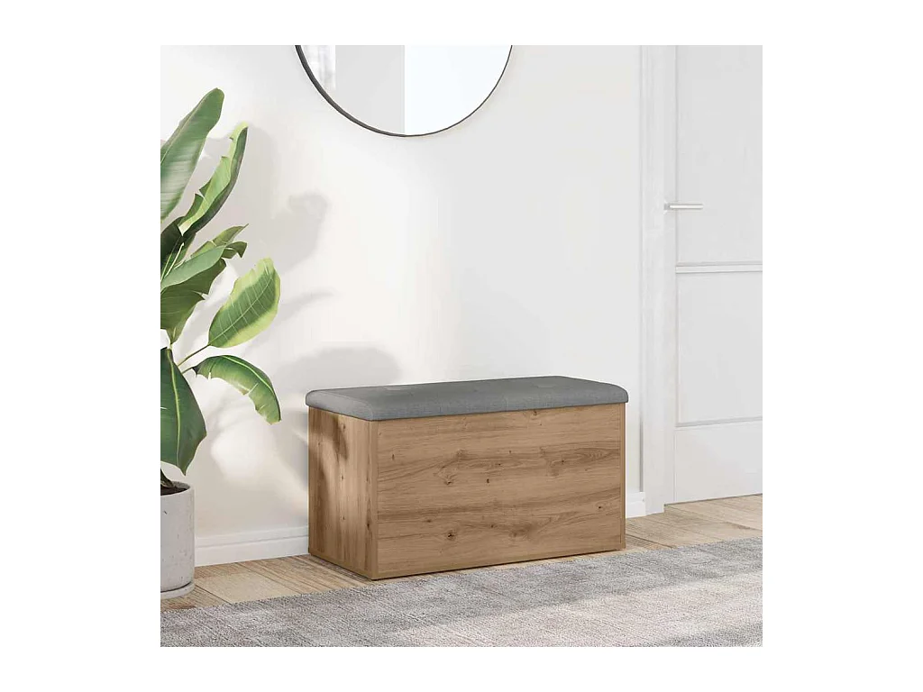 Banc de rangement chêne artisanal 82x42x45 cm bois d'ingénierie