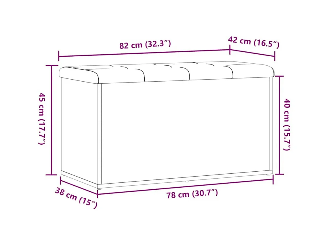 Banc de rangement chêne artisanal 82x42x45 cm bois d'ingénierie