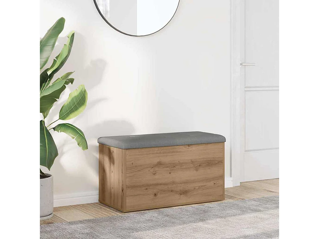Banc de rangement chêne artisanal 82x42x45 cm bois d'ingénierie