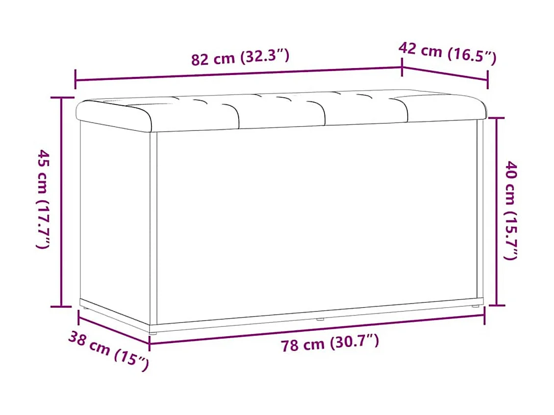 Banc de rangement chêne artisanal 82x42x45 cm bois d'ingénierie