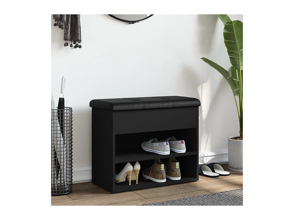 Panca portascarpe nera 62x32x50 cm in legno ingegnerizzato