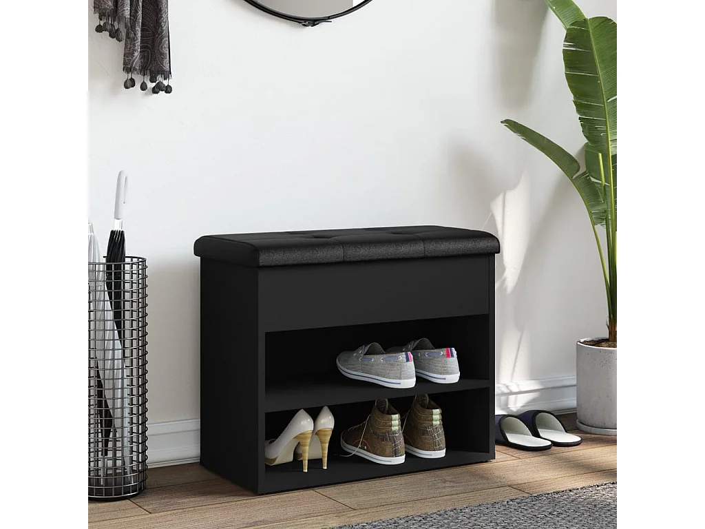 Banco zapatero negro 62x32x50 cm madera de ingeniería