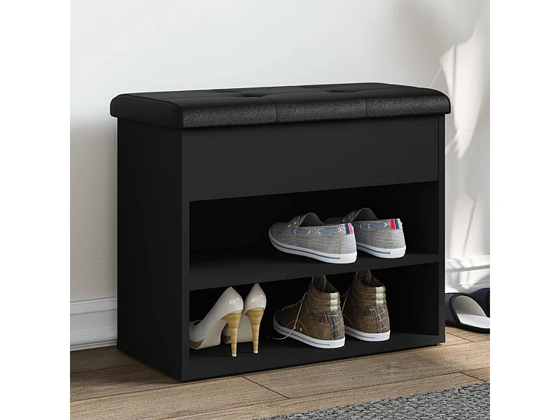 Banc à chaussures noir 62x32x50 cm bois d'ingénierie