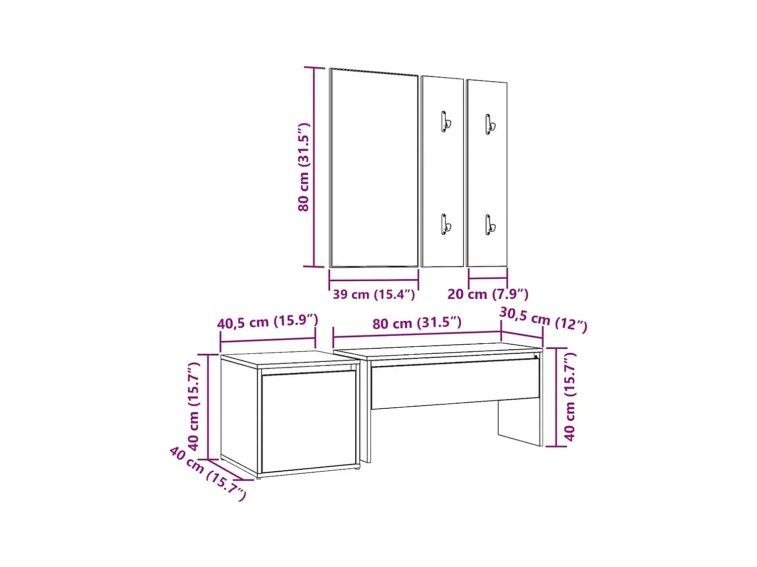 Ensemble de meubles de couloir vieux bois bois d'ingénierie