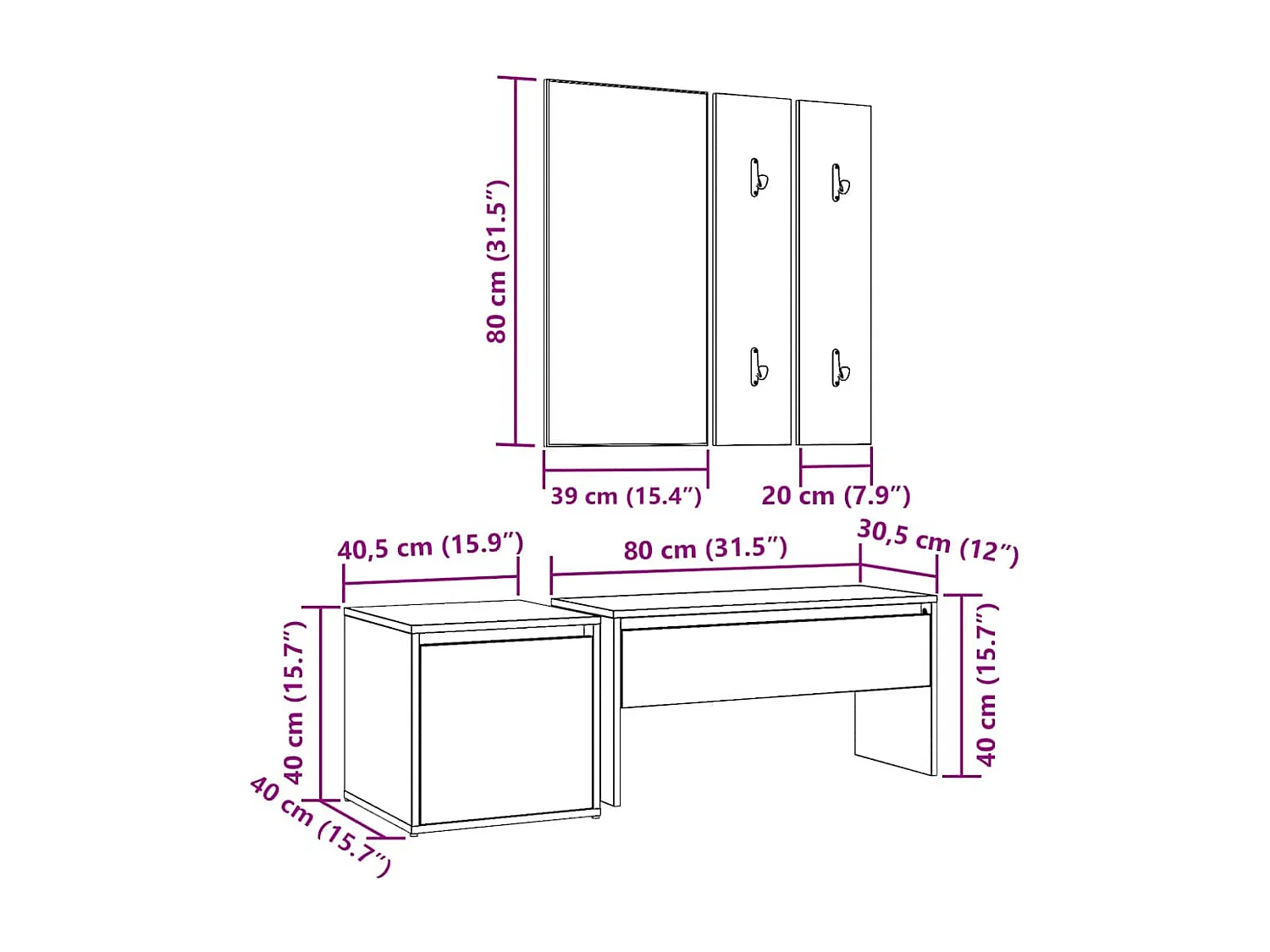 Ensemble de meubles de couloir vieux bois bois d'ingénierie