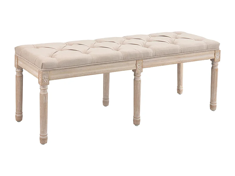 Banc de siège vintage à boutons, design français, polyester, beige (117x40x48cm)