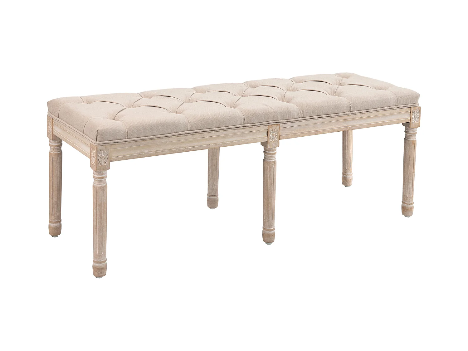 Banco vintage con botones, diseño francés, poliéster, beige (117x40x48cm)