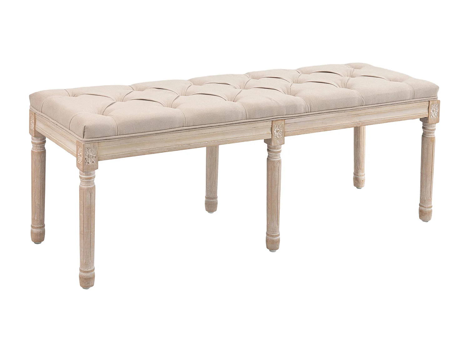 Panca vintage con bottoni, design francese, poliestere, beige (117x40x48cm)