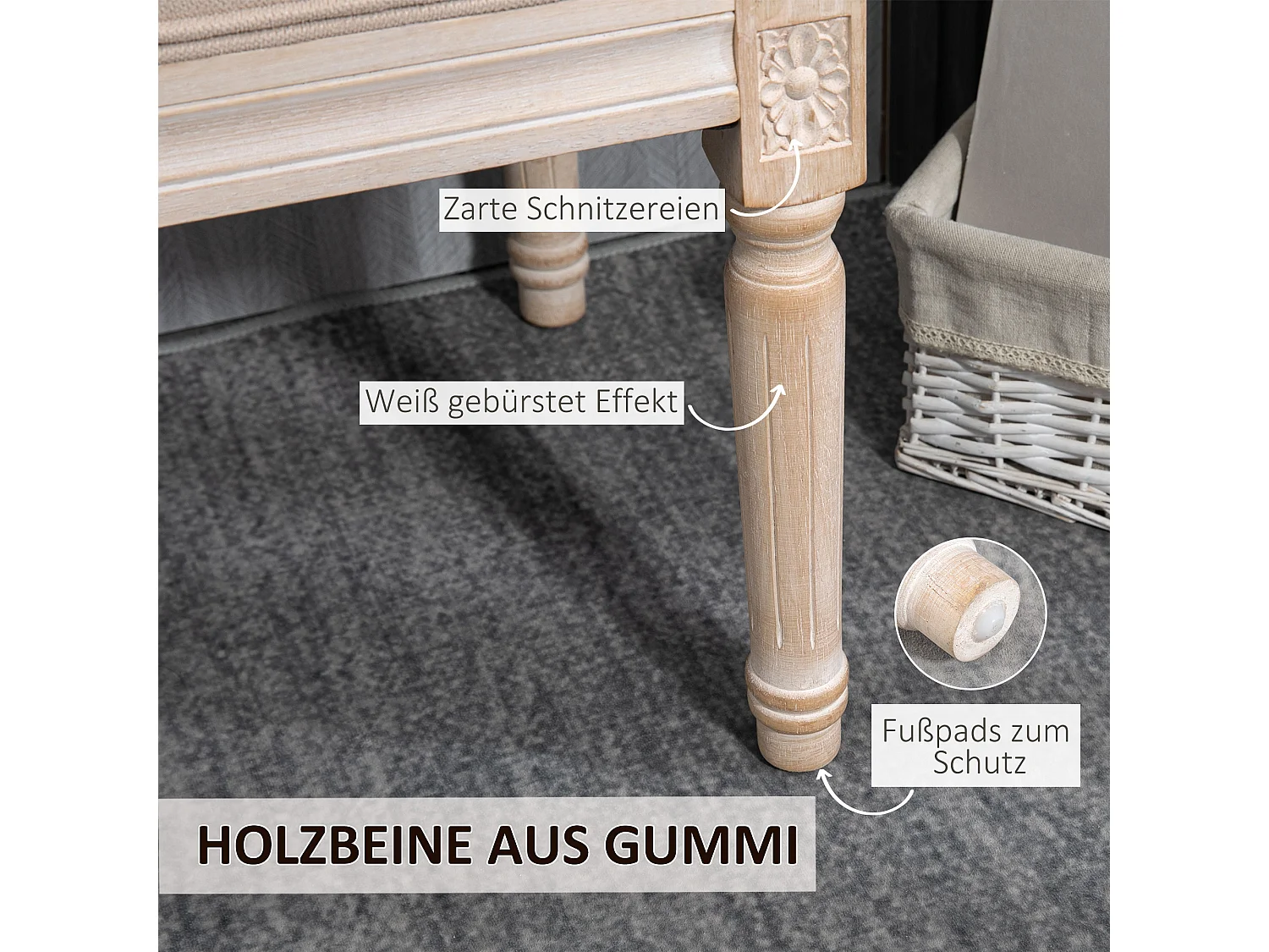 Panca vintage con bottoni, design francese, poliestere, beige (117x40x48cm)