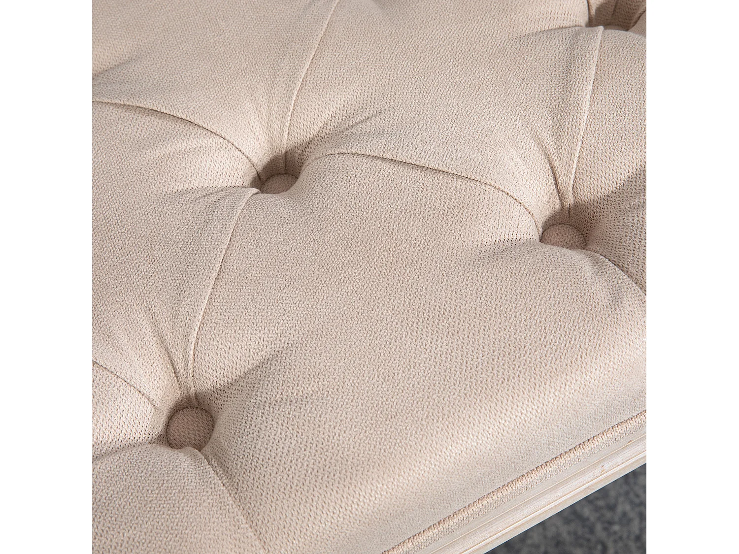 Panca vintage con bottoni, design francese, poliestere, beige (117x40x48cm)