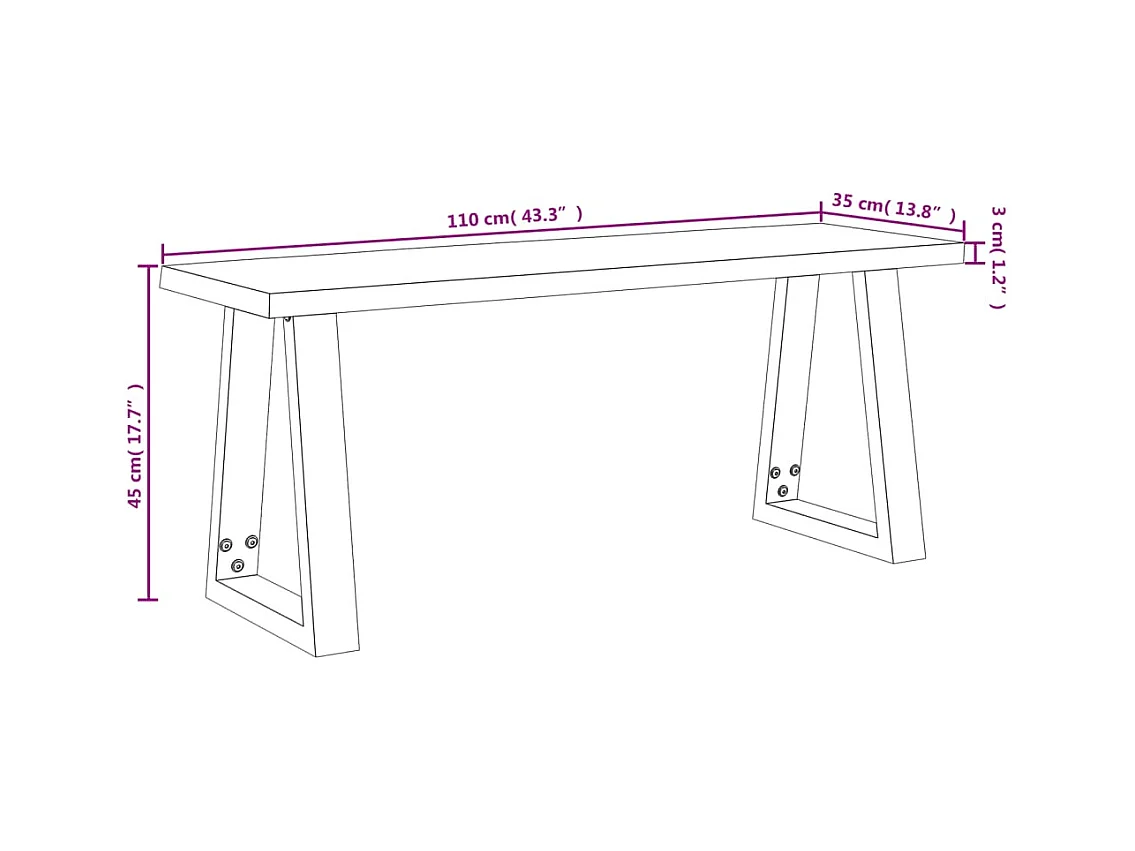 Bank mit Baumkante 110 cm massives Akazienholz