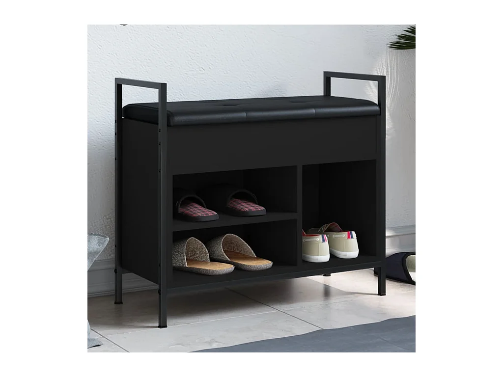 Panca portascarpe nera 65,5x32x57,5 cm in legno ingegnerizzato
