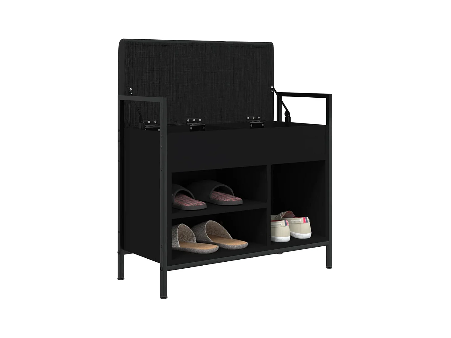 Panca portascarpe nera 65,5x32x57,5 cm in legno ingegnerizzato