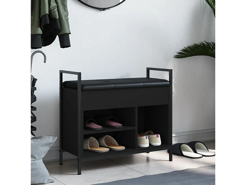 Banco zapatero negro 65,5x32x57,5 cm madera de ingeniería