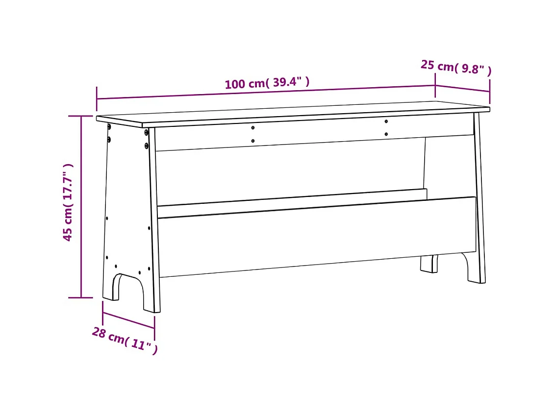 Banc d'entrée 100x28x45 cm bois de pin massif