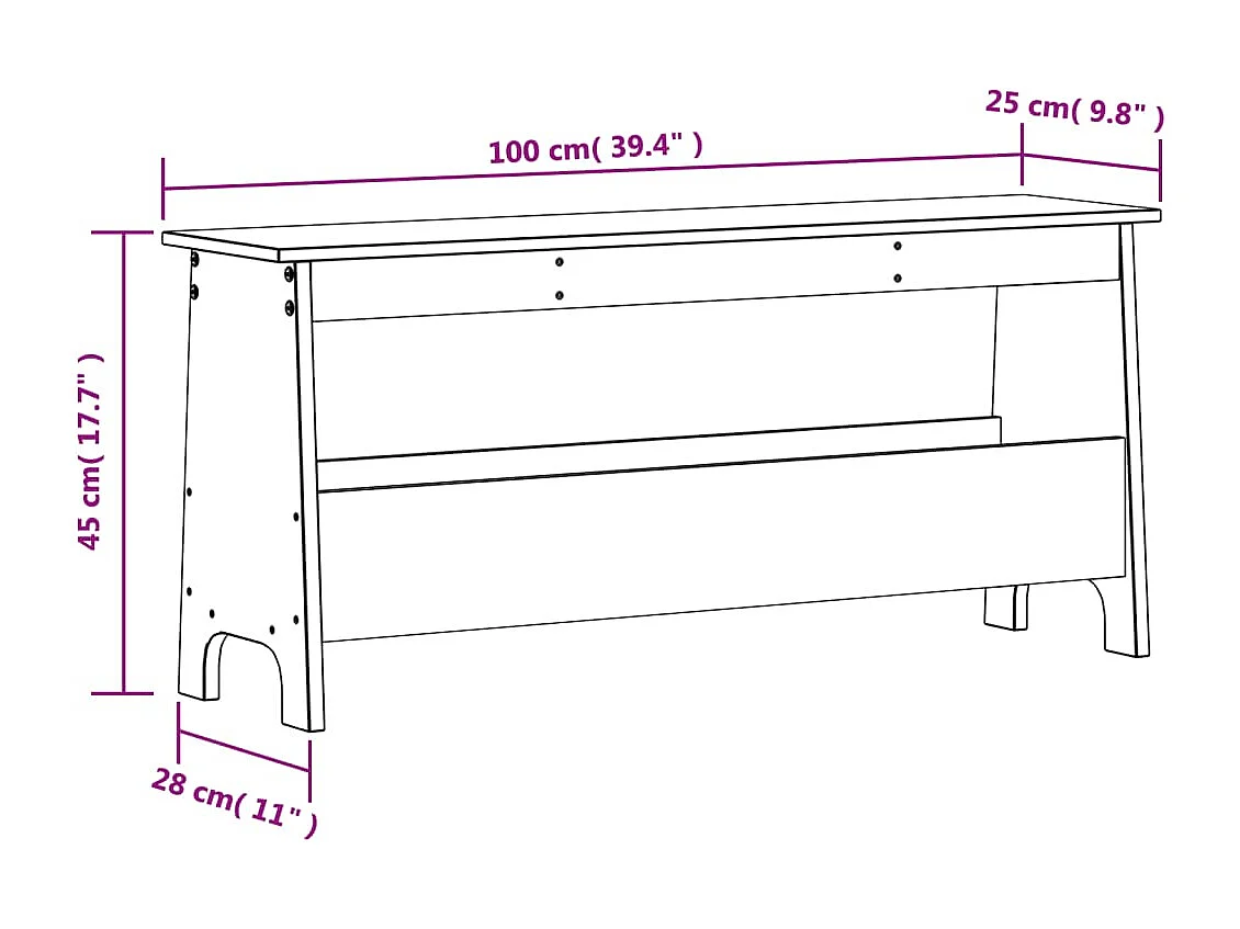 Banc d'entrée 100x28x45 cm bois de pin massif