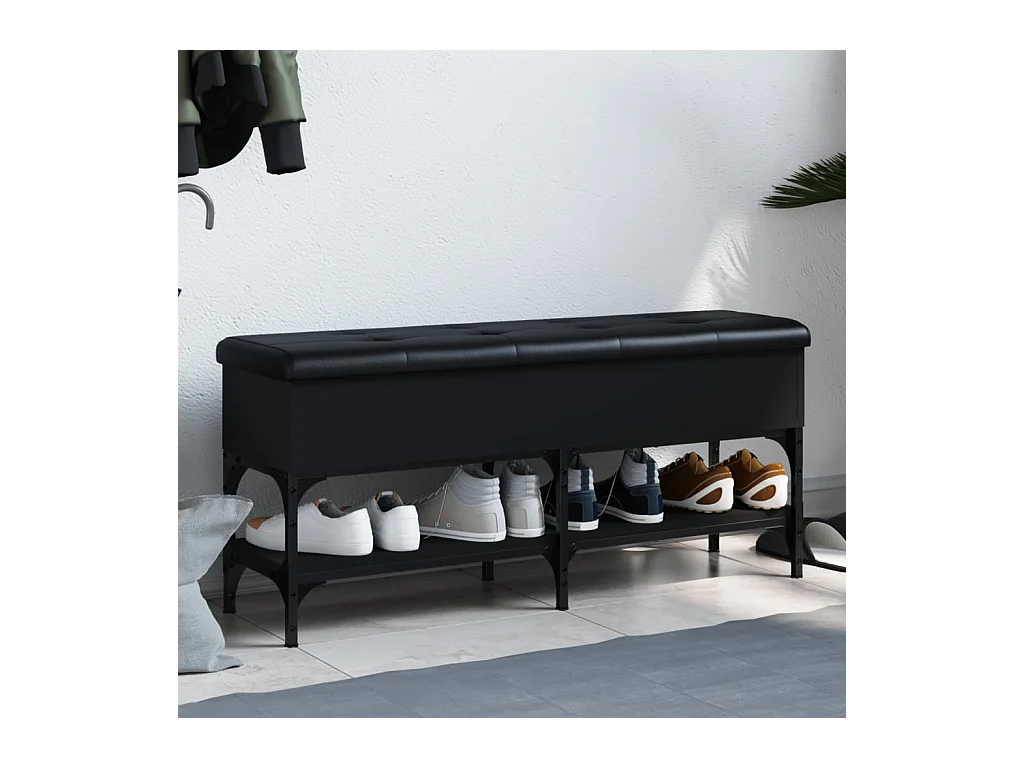 Panca portascarpe nera 102x32x45 cm in legno ingegnerizzato