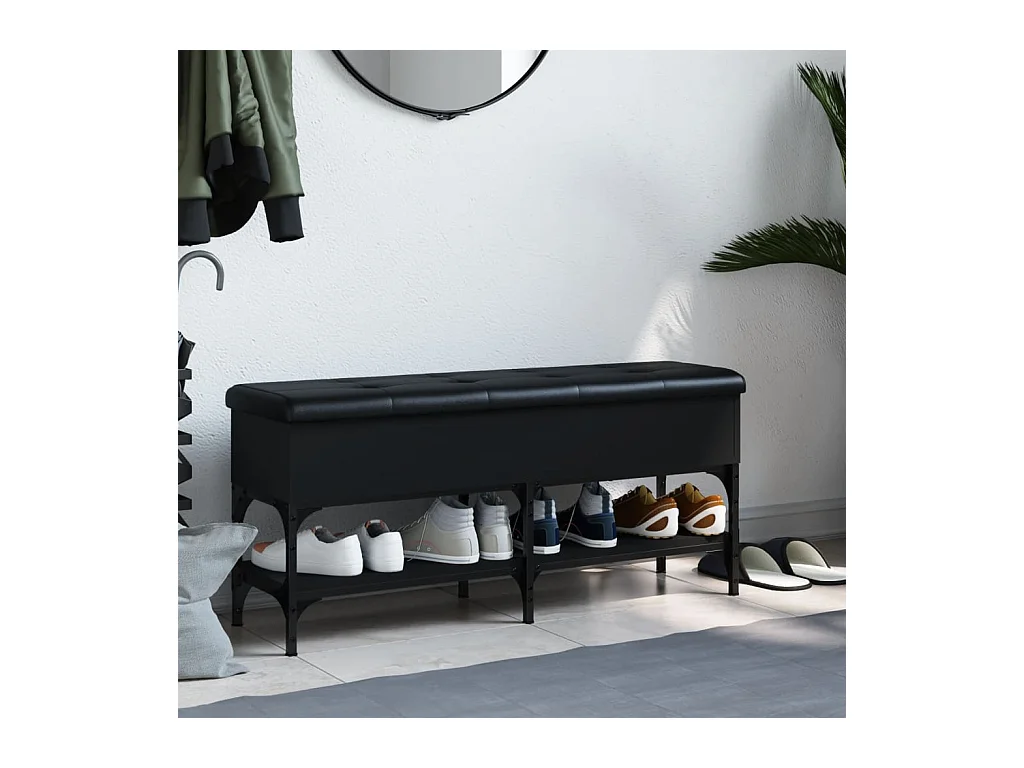Panca portascarpe nera 102x32x45 cm in legno ingegnerizzato