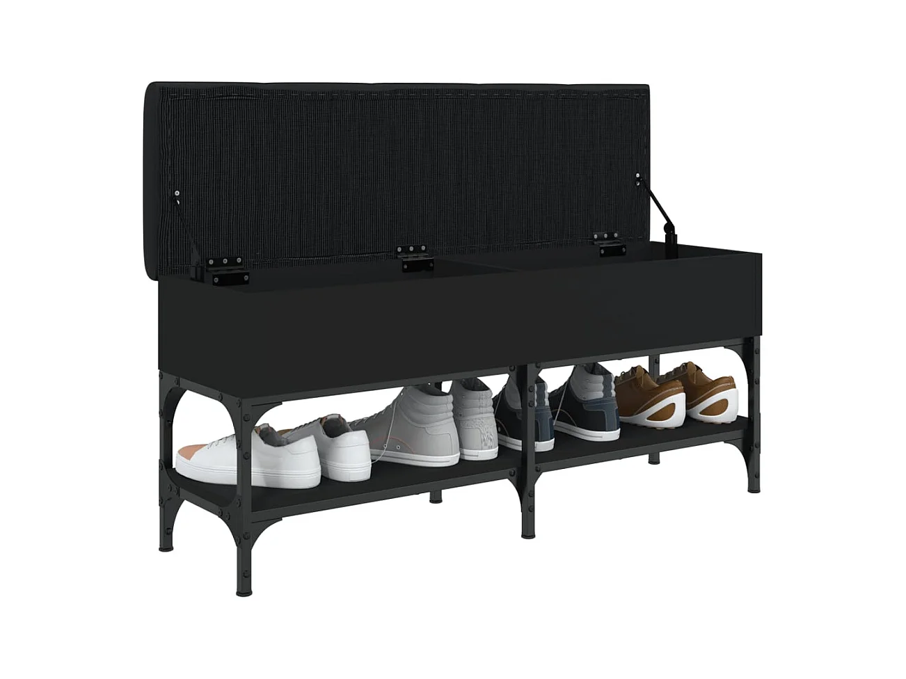 Panca portascarpe nera 102x32x45 cm in legno ingegnerizzato